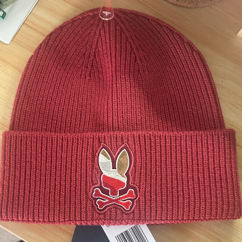 Psycho Bunny Red Kids Beanie with Bunny Patch